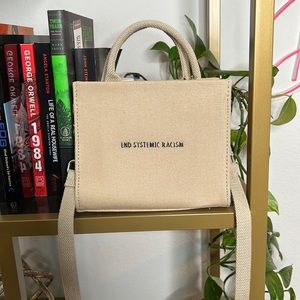 Tan top handle crossbody purse